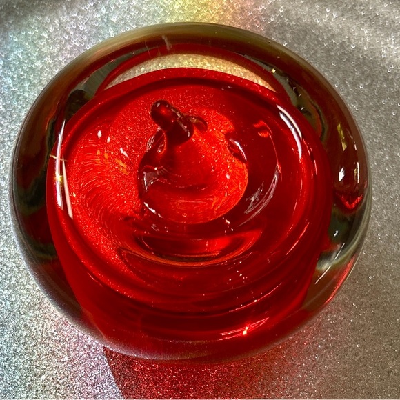 Vintage Blenko Hand Blown Art Glass 
Ruby Red Apple Paperweight - Picture 3 of 6
